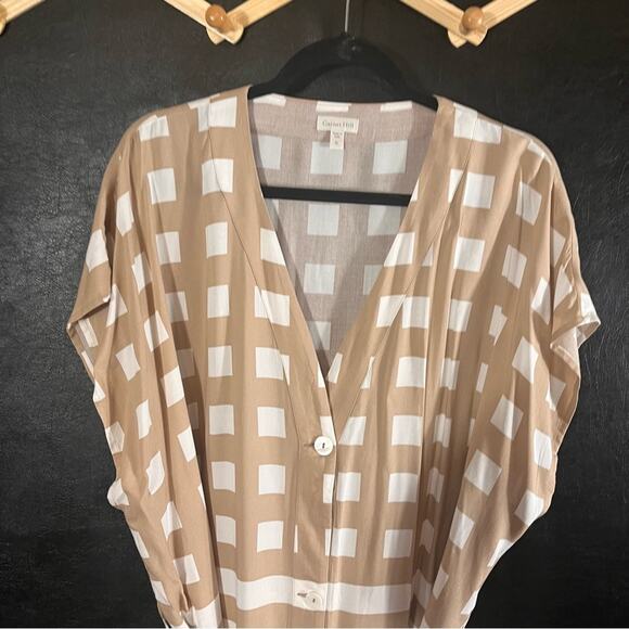 Garnet Hill Tan and White Checkered Midi Dress - Picture 3 of 11